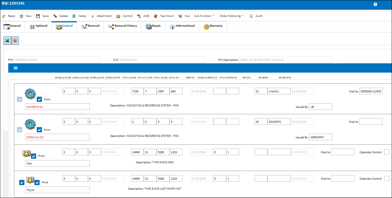 eMRO - Repair Order Detail, Control Tab (1)