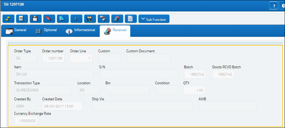 eMRO - Service order Detail, Received Tab (1)