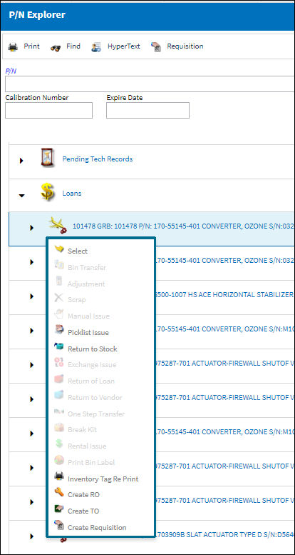 loans select menu