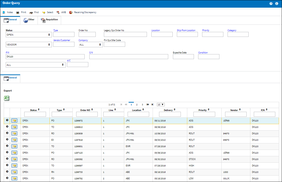 Order Qry via Inventory Transaction