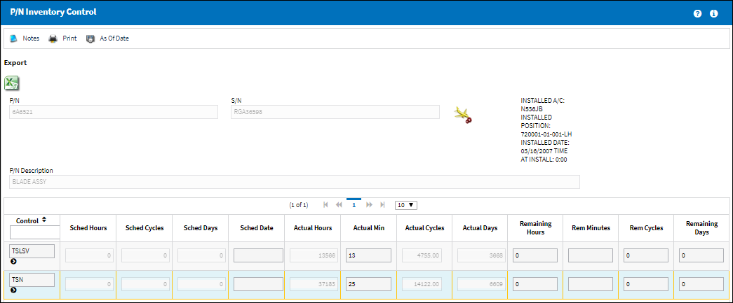 control button via inventory transaction detail