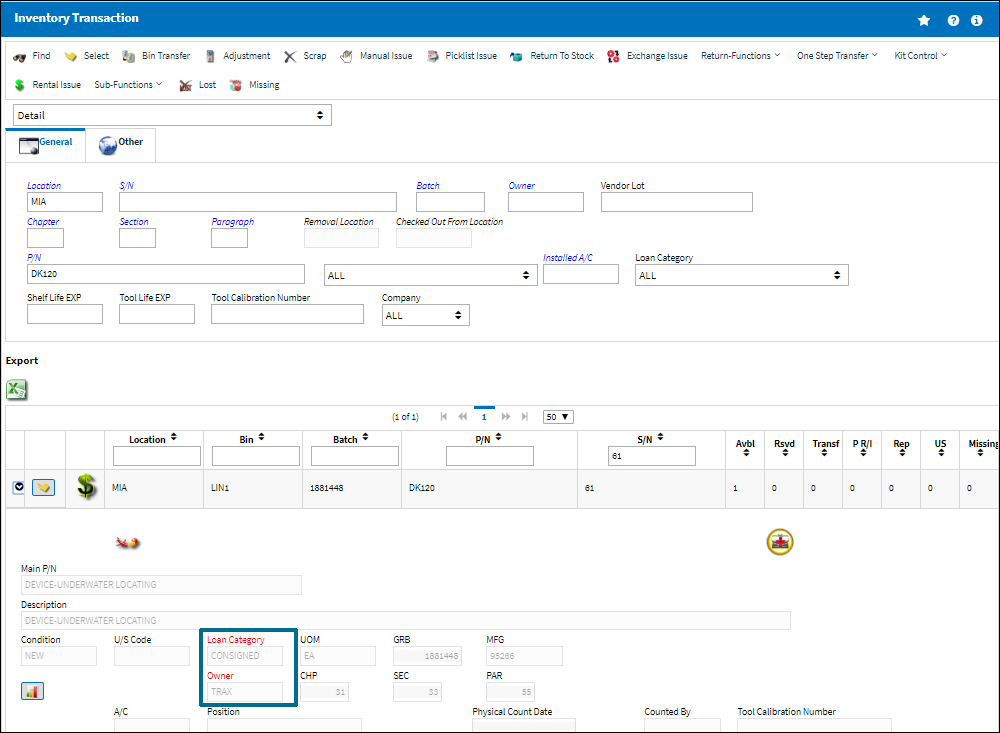 Inventory Transaction via Initial Loading Cosigned Inventory