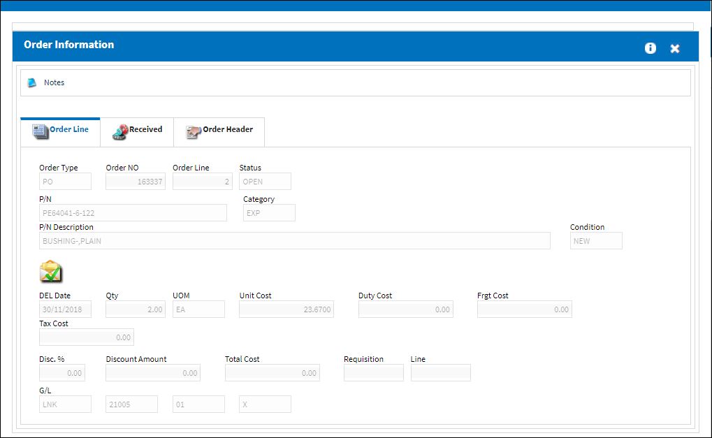 eMRO Order Information Button, via Invoice Order Detail (1)