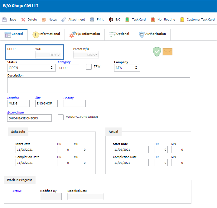 eMRO Shop NL WO attach to Production WO Details Window