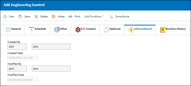 eMRO-GSE Engineering Control, Info tab