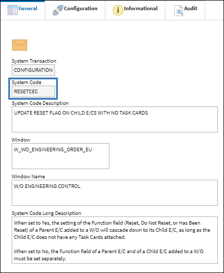 eMRO RESETCEC code