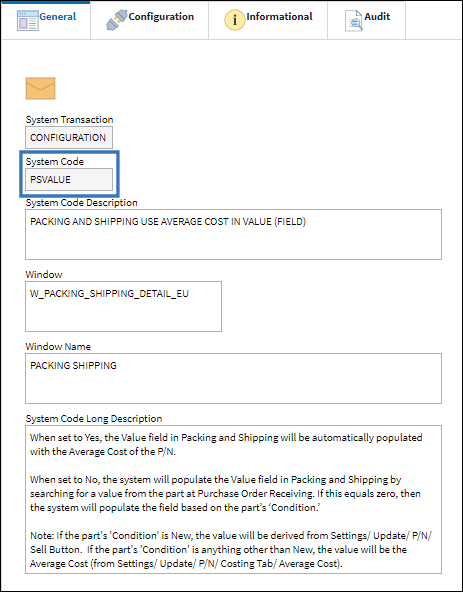 eMRO PSVALUE code