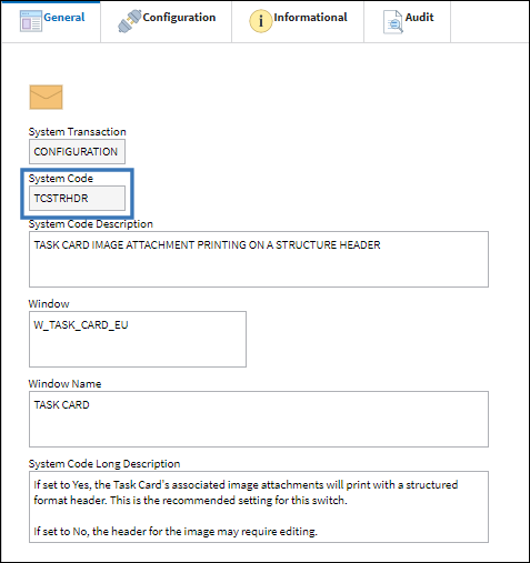eMRO TCSTRHDR code