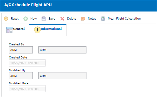 AC Schedule Flight APU Informational Tab