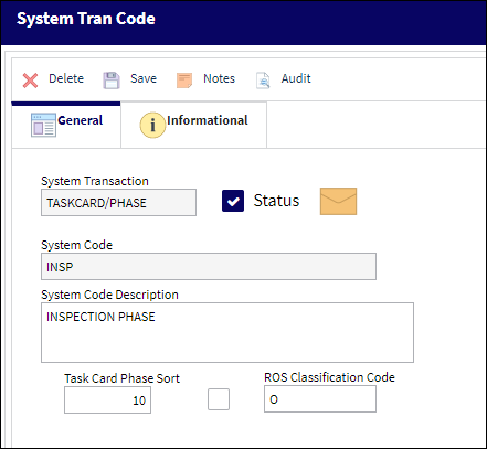 TaskCard Phase Transaction Code