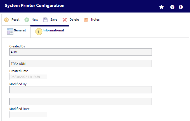 eMRO-System Printer Configuration Info tab