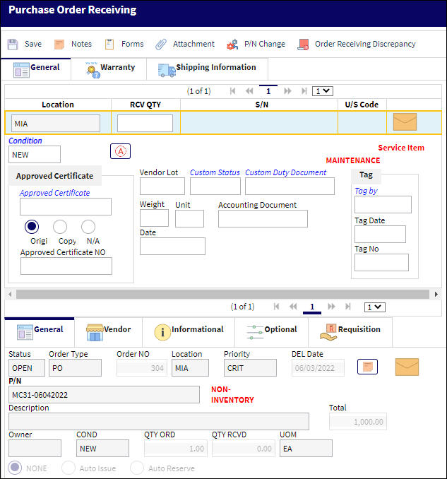 Order Receiving Detail