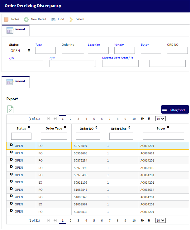 order receiving discrepancy window